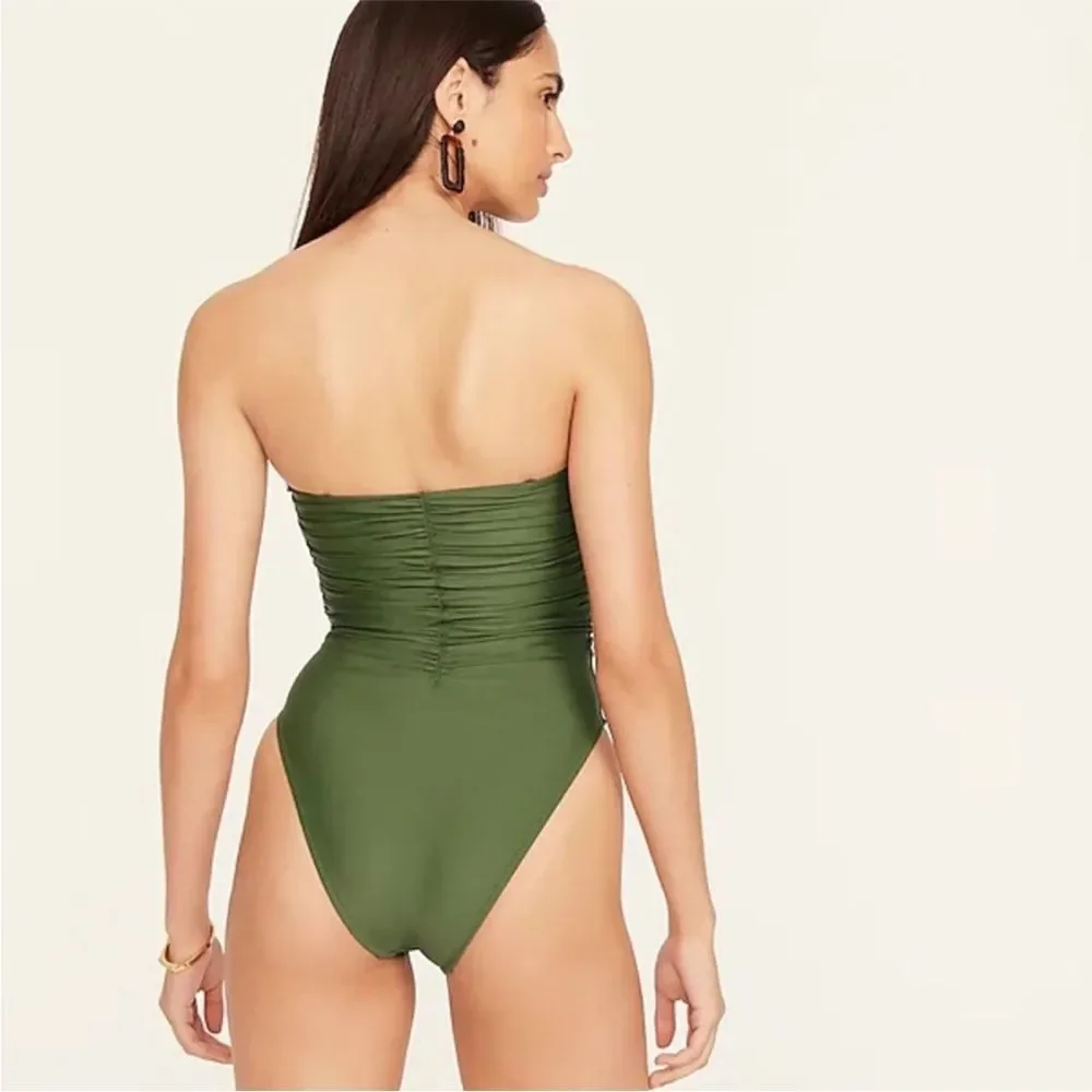 J. Crew Ruched Removable Straps One Piece Swimsuit Olive Size 24 NWT